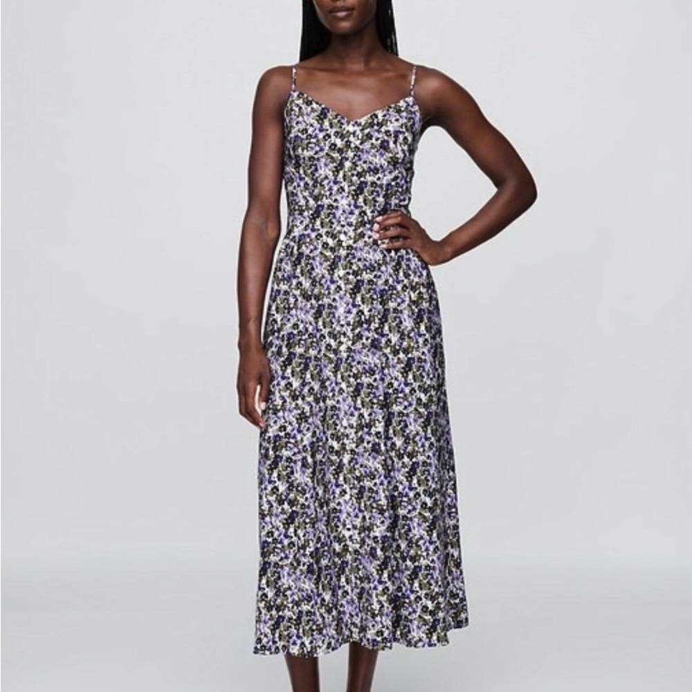 GAP Lilac and Black Floral Spaghetti-Strap Midi Dress XL tall